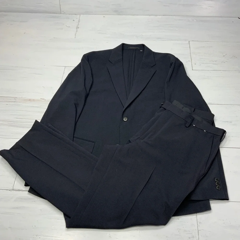 Uniqlo Kando Suit Mens L 36x34 Navy Blue Lightweight 2 Piece Blazer Pants Set